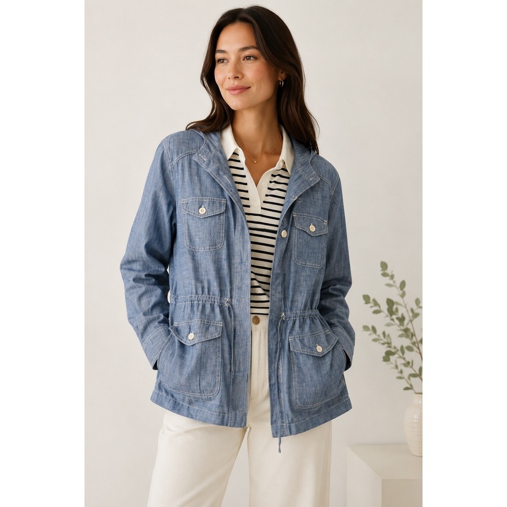 Lauren Jeans Co Ralph Lauren Chambray Hooded Utility Jacket Medium 100% Cotton